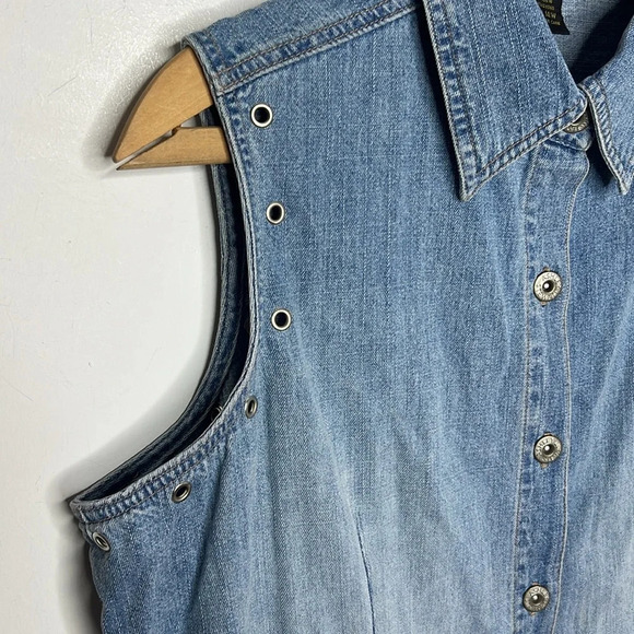 ASHLEY STEWART Vintage Cotton Grommet Trim Collard Sleeveless Button Up Blouse - Picture 4 of 11